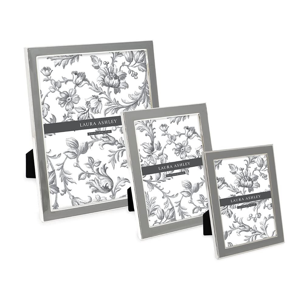 Laura Ashley 4x6 Gray Enamel Picture Frame, Silver Metal Edge with Easel, for Countertop, Counterspace, Tabletop Display, Booksh