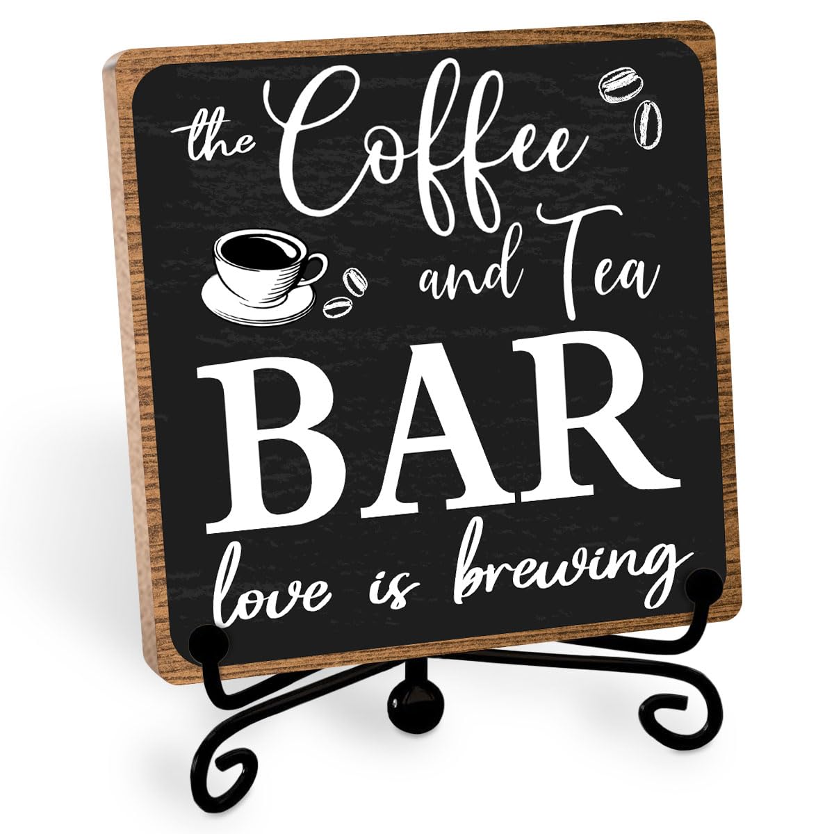 Toerifer Coffee Bar Decor, Funny Coffee Sign, Wooden Table Display, 5x5 Inches, Black, Rustic