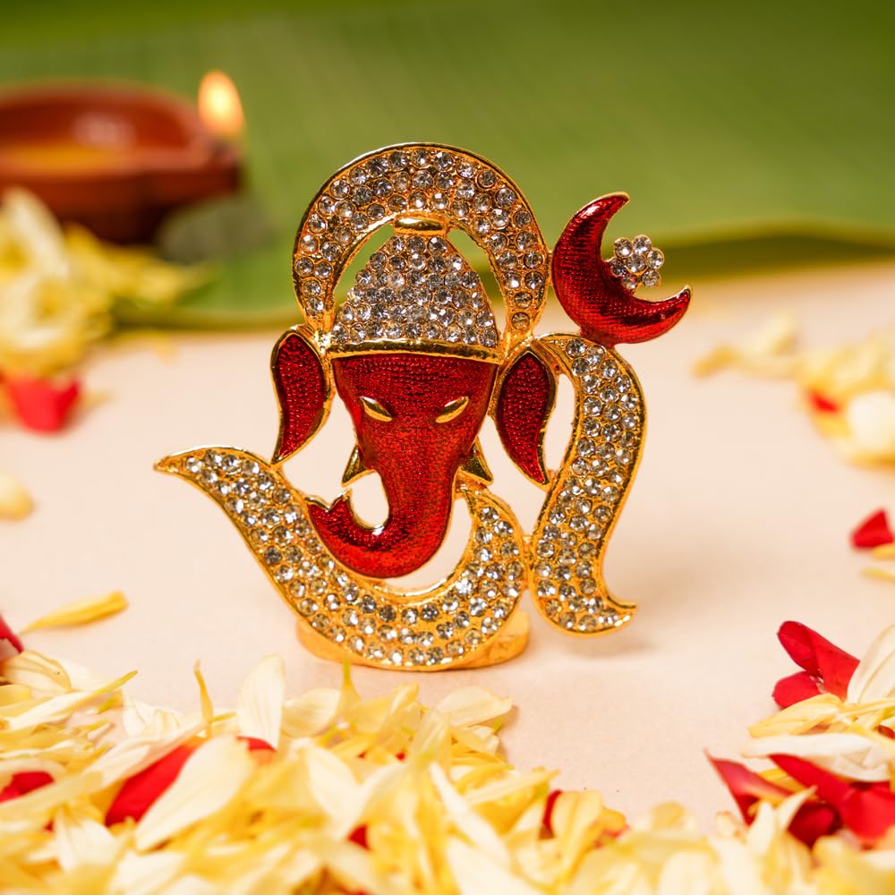 Neetu Arts Om Design Ganesha Ganpati Stone Idol | God Bhagwan Murthi For Car Dashboard Home Office & Diwali Decor | Spiritual De