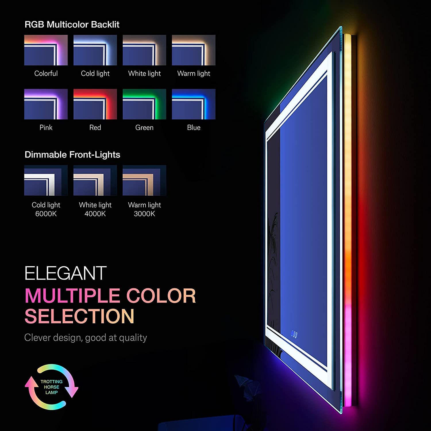 ISTRIPMF 60x28 Inch LED Bathroom Mirror with Lights  RGB Color Changing Lighted Mirrors for Bathroom Wall  Dimmable  Anti-Fog Large LED Mirror for Bathroom (RGB Multicolor Backlit+Front-Lit)