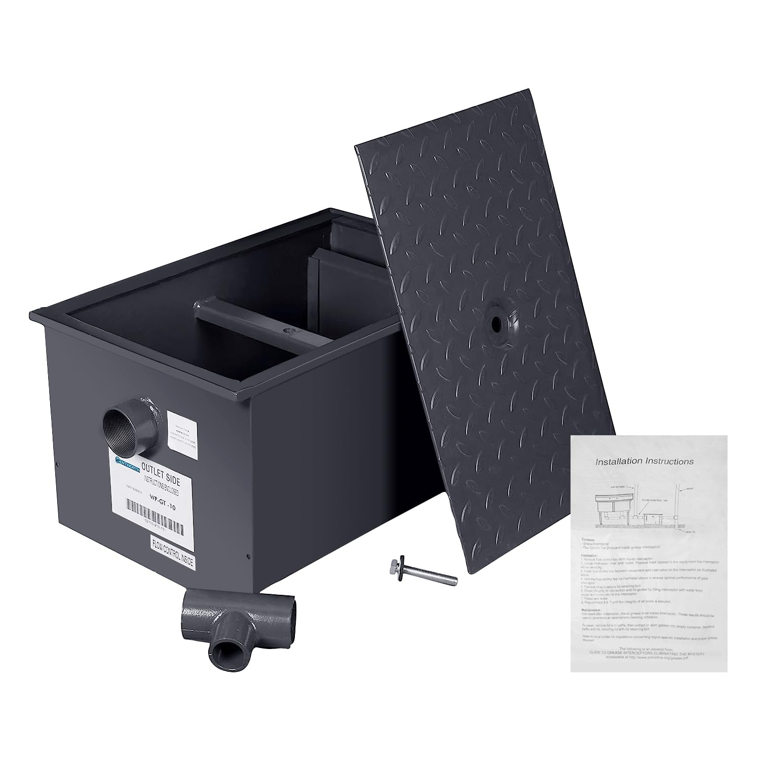 Wentworth 20 Pound Commercial Grease Trap Interceptor for Restaurant Under Sink Kitchen, 10 GPM, WP-GT-10