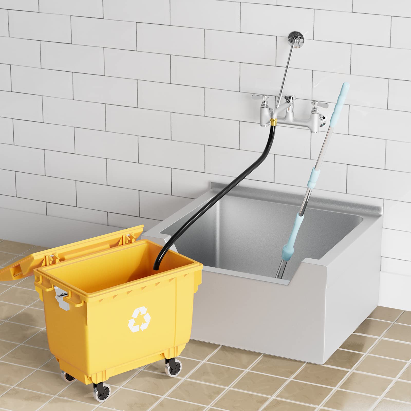 ZKDAUSDO Commercial Mop Sink Faucet with 6-1/2" Spout, Wall Mount, Brass, Rough Chrome, Model ZKD-WMV08