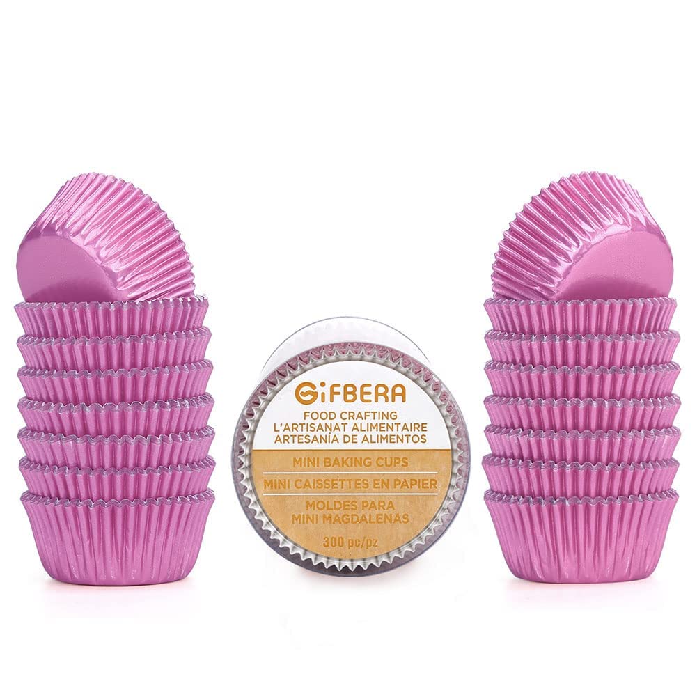 Gifbera Pink Foil Cupcake Liners Mini Size Muffin Baking Cups 300 Count, Pink