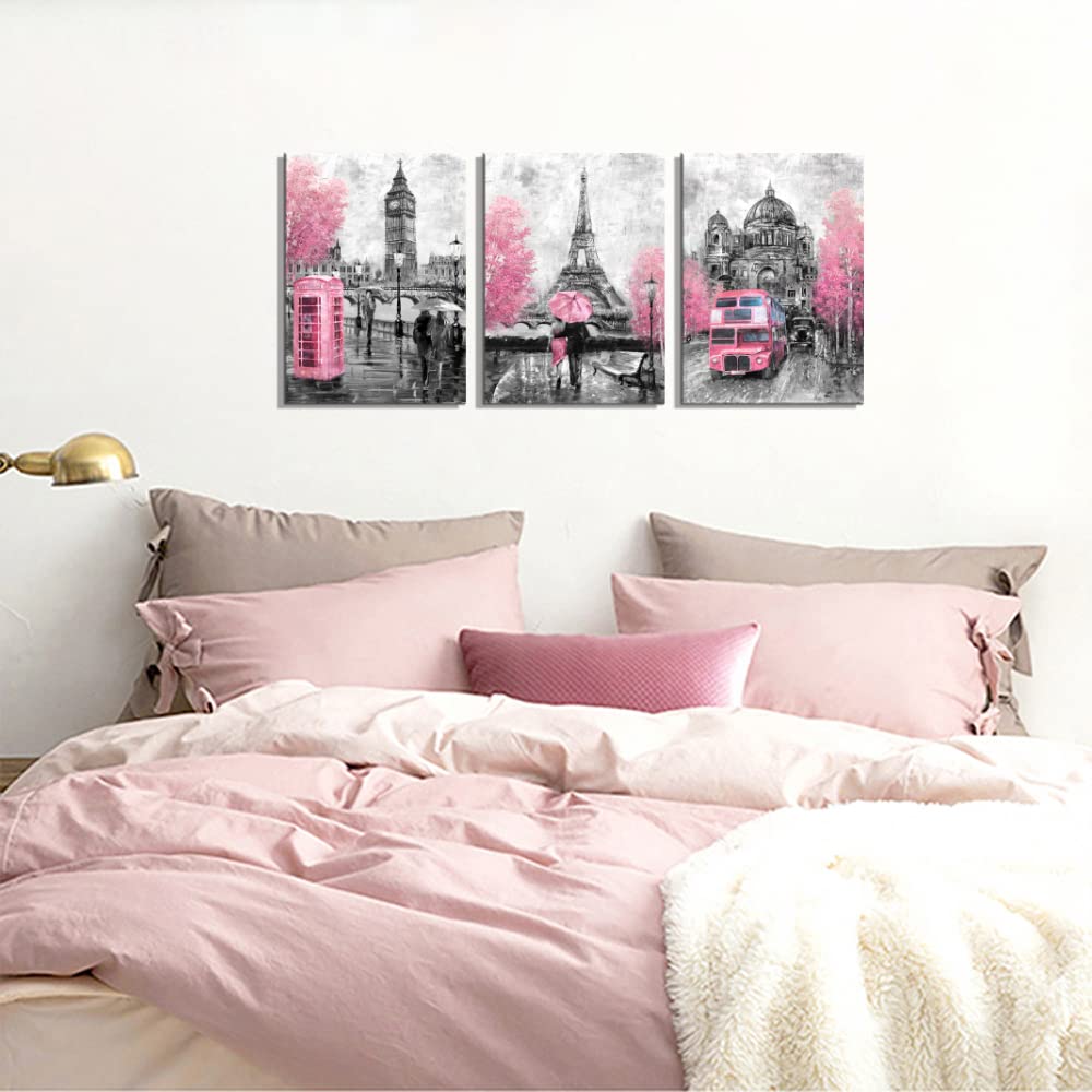 Canvaszon Pink And Gray Paris Wall Art Paris Decor For Bedroom Bathroom Girls Room Wall Decor Paris Pictures Rustic Black And Wh