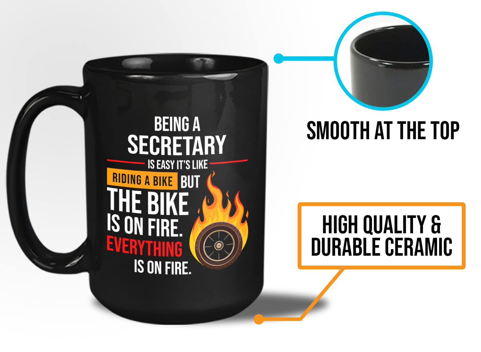 Bubble Hugs Secretary Coffee Mug 15Oz Black - Being A Secretary Is Easy It's Like Riding A Bike