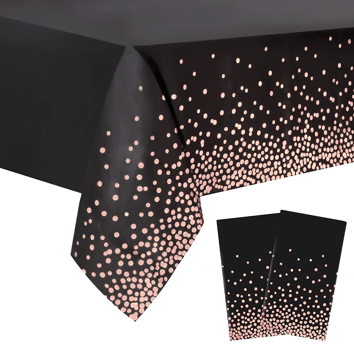 Jepeux 2 Packaging Black And Rose Gold Plastic Tablecloth, 54  ''X108 Rectangular Disposable Dot Table Cover, Suitable For Birth