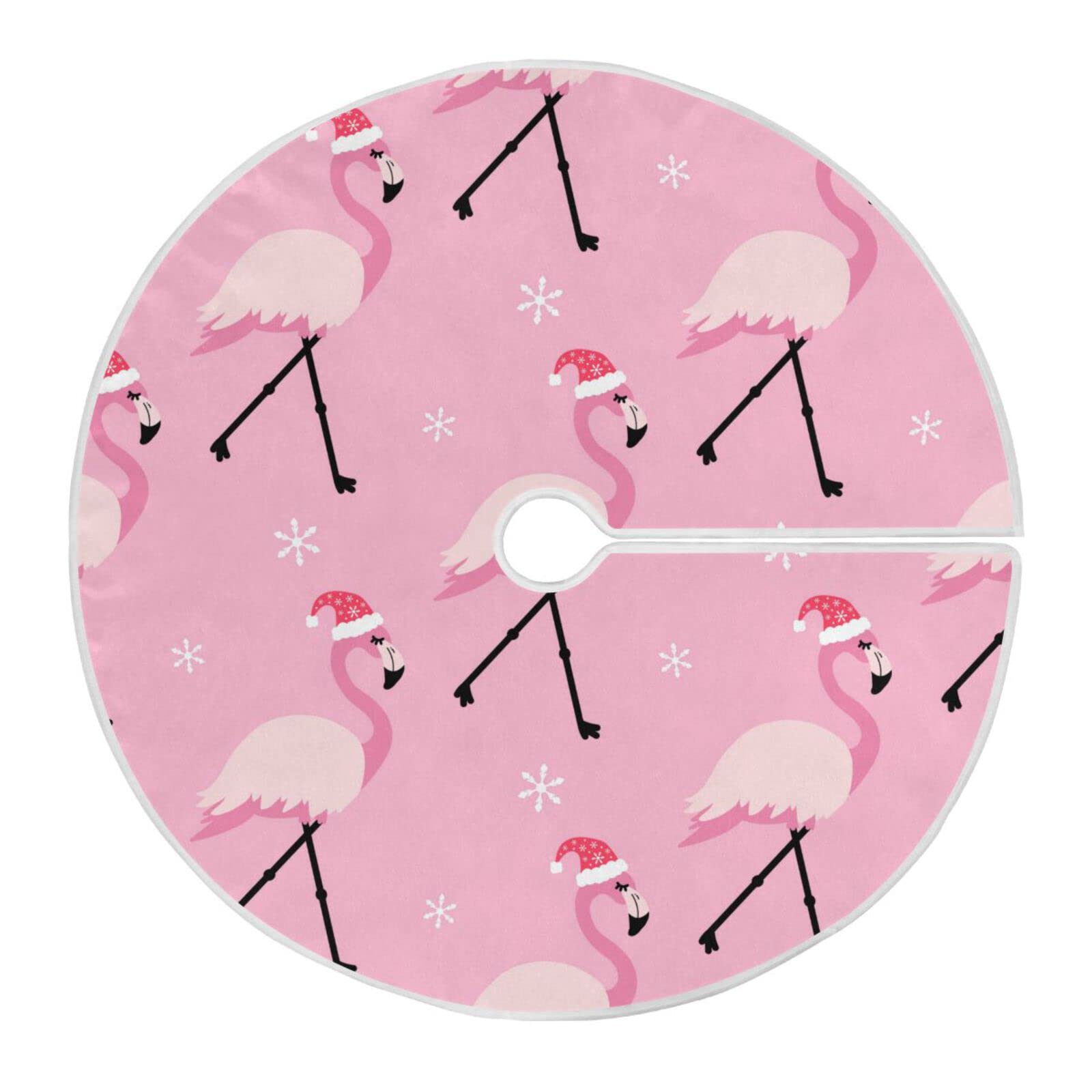 Vozoza Christmas Pink Flamingo Tree Skirt, Seasonal Tree Mat Holiday Party Supplies Ornaments Indoor Outdoor Decorations for Tab