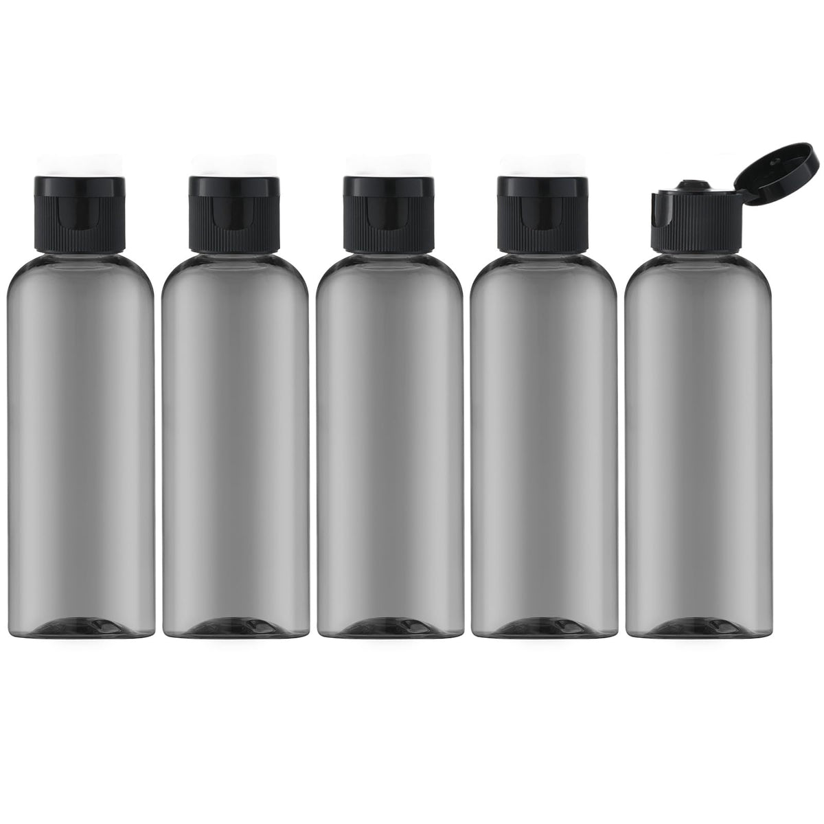 Lisapack 3.4Oz Travel Bottles With Flip Cap (5 Pcs) Empty Dispenser Container For Travel Size Cosmetics (100Ml, Black)