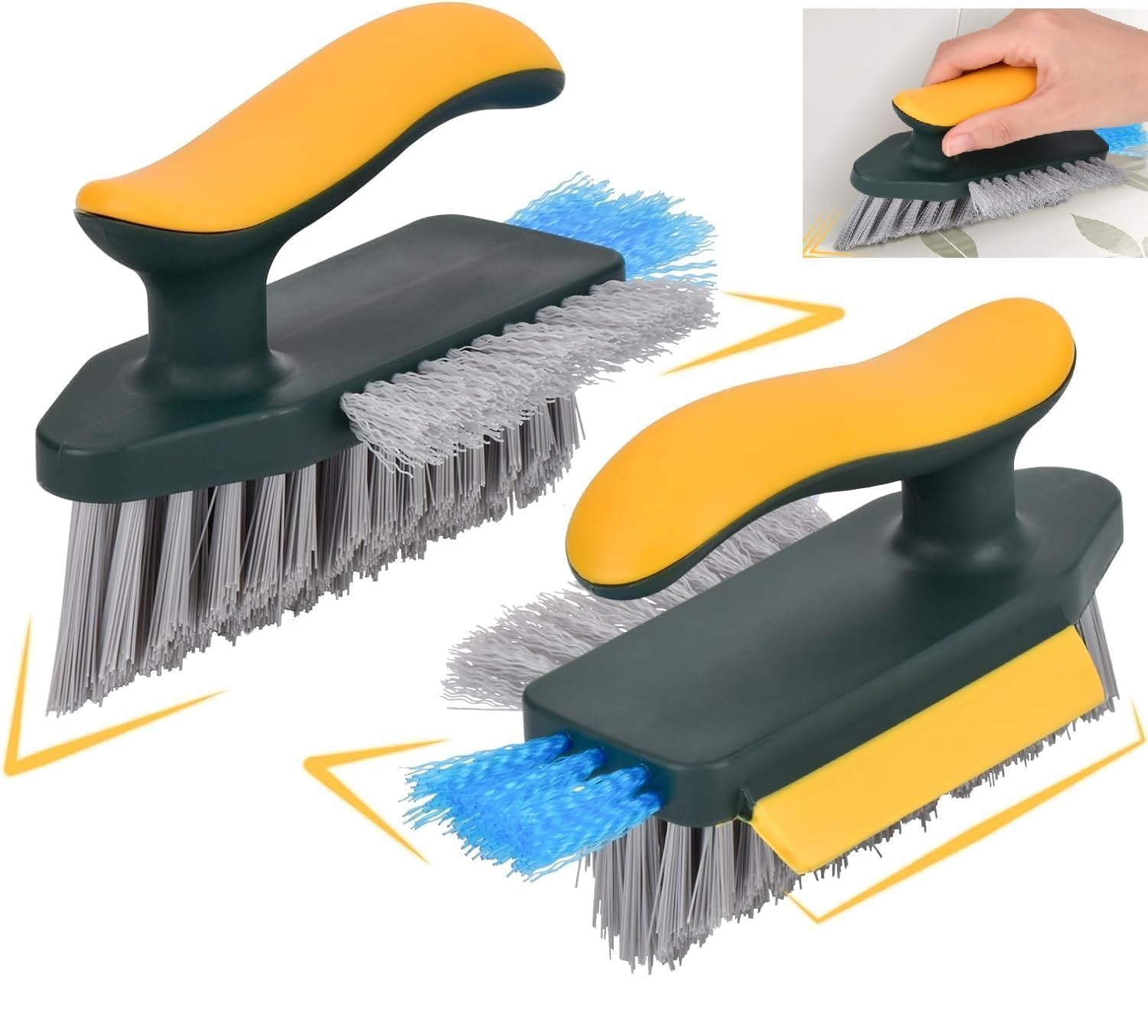 UCRAVO 1pc Scrub Brushes with Squeegee, Bathroom Cleaning Brushes, V-Shape Stiff Bristles Hand Scrubbing Brush for Cleaning, Sma