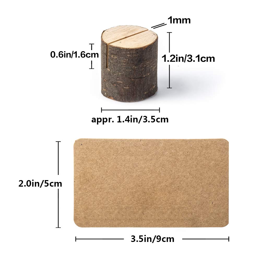 Jofefe 12Pcs Mini Premium Wood Place Card Holders and 24Pcs Kraft Table Place Cards  Rustic Mini Table Number Holders  Table Sign Stand  Name Card Photo Picture Holders for Wedding  Party  Birthday.