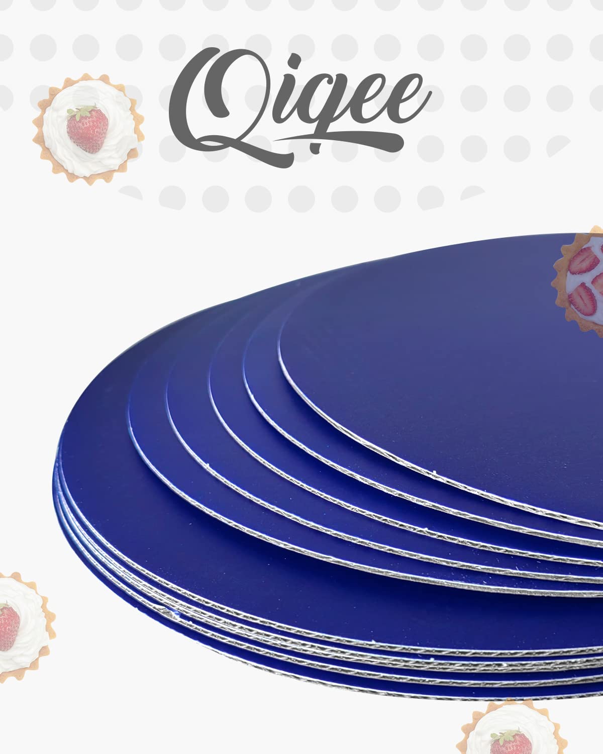 Qiqee 6 Inch Deep Blue Cake Boards Round 40-Packs Circles Rounds Base Food-Grade Cardboard Cake Plate(Thinner But Stronger)