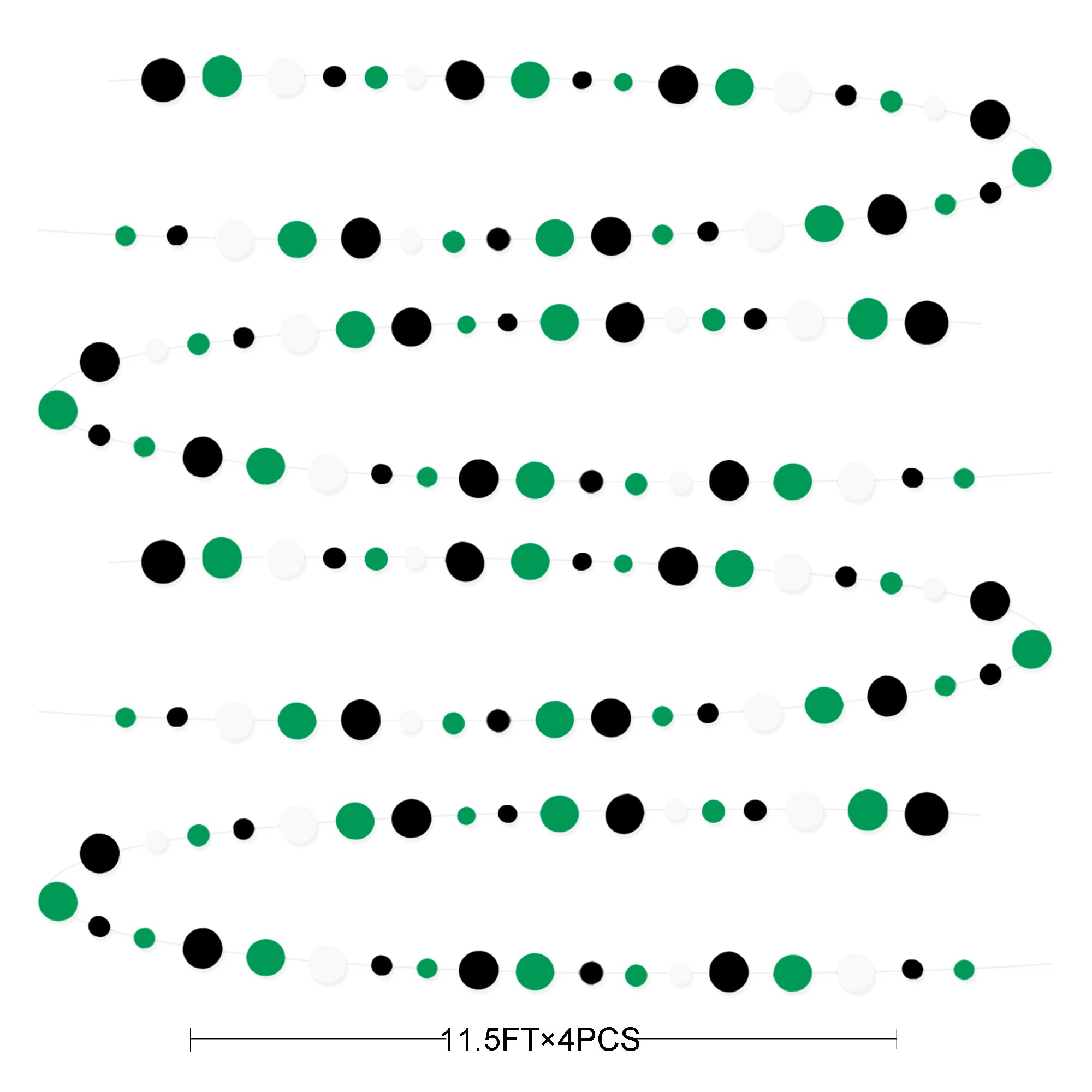 46 Ft Black Green Party Decorations Polka Dots Garlands Green And Black White Hanging Paper Circle Dots Streamer For Birthday Gr