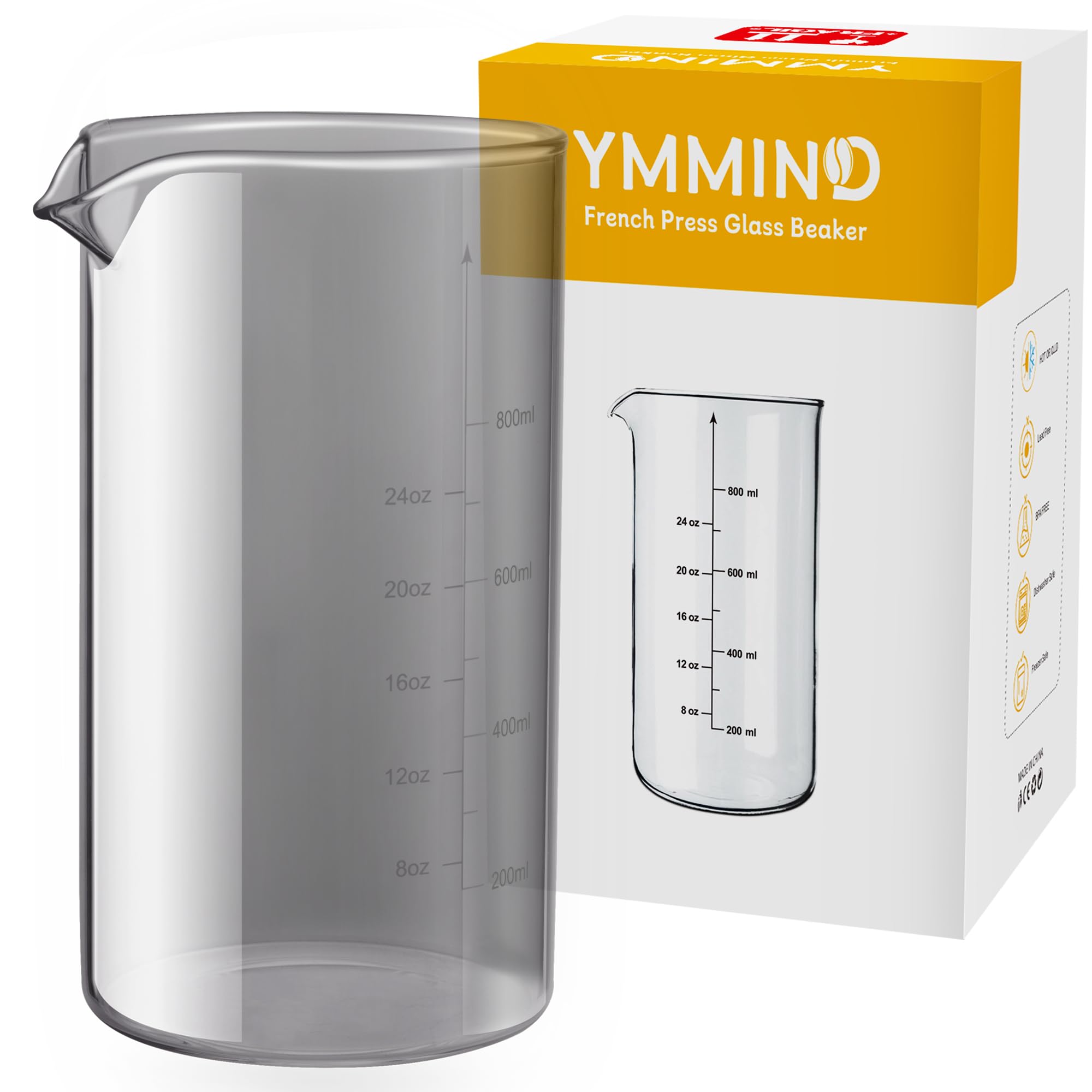 Standard Universal Design 34 Oz French Press Replacement Glass Beaker, Fits Most Brands French Press Coffee Makers (1Quart / 100