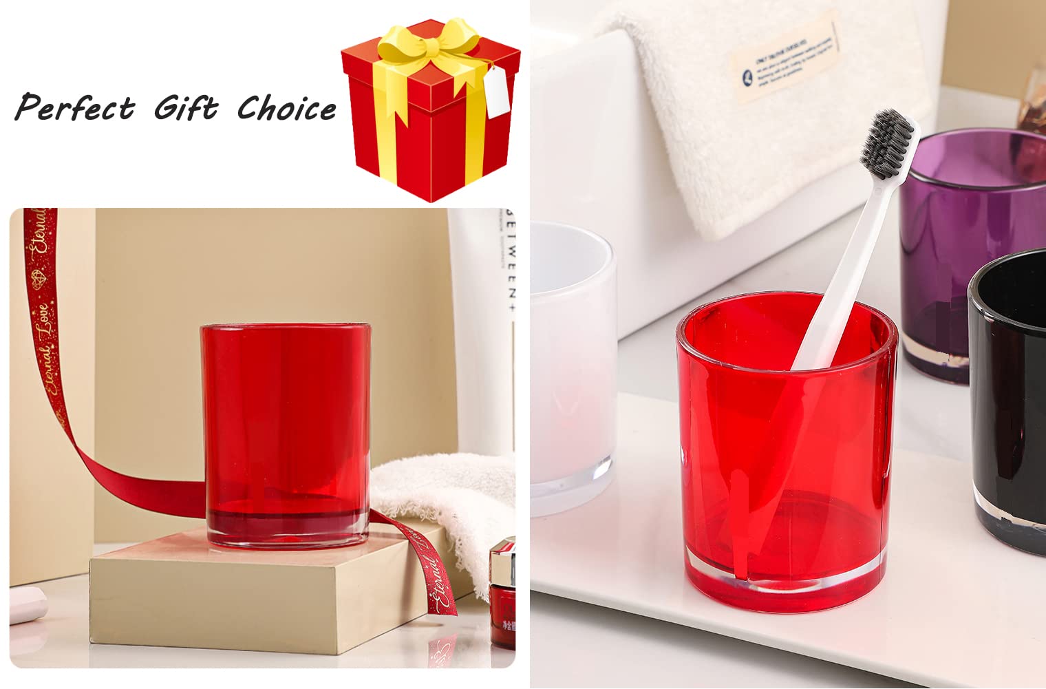 Tuanyo Red Bathroom Accessories Set - 5 Pcs Acrylic Bathroom Accessory Set - Toothbrush Holder, 2 Toothbrush Cups,Soap Dispenser