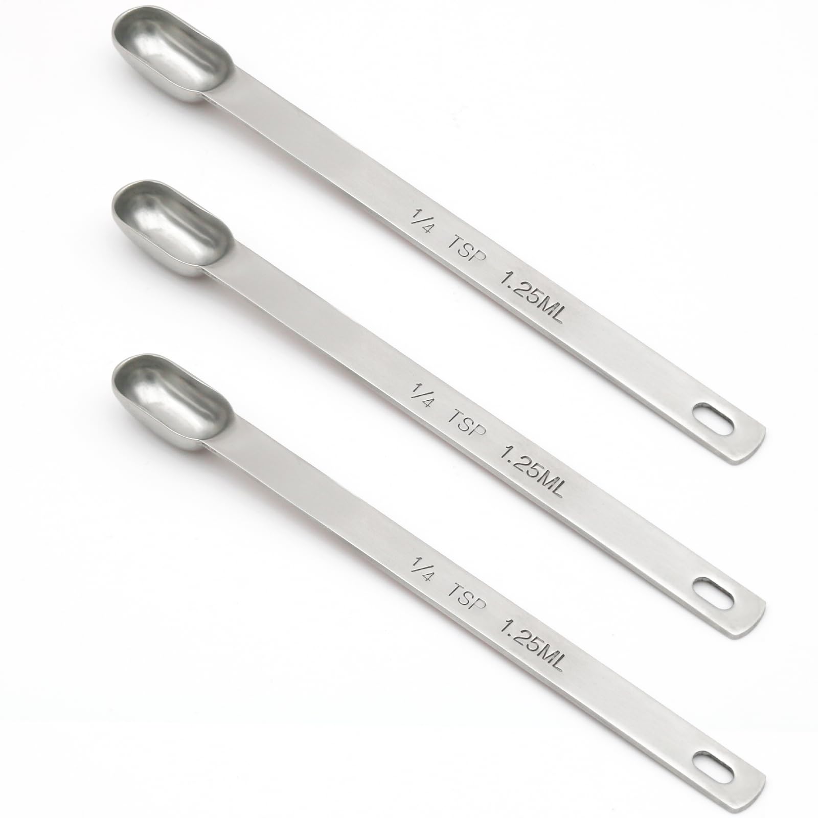BERYLER 3PCS 1/4tsp (1.25ml) Single Measuring Spoon, Stainless Steel Long Handle Individual Teaspoons Only