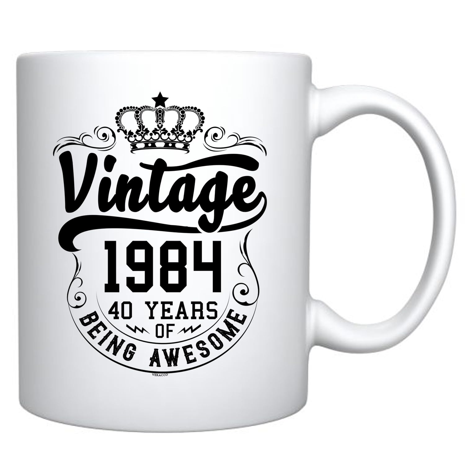 Veracco Crown Vintage 1984 40 Years Of Being Awesome Ceramic Coffee Mug 40th Birthday Gift For Him Her Forty and Fabulous (White