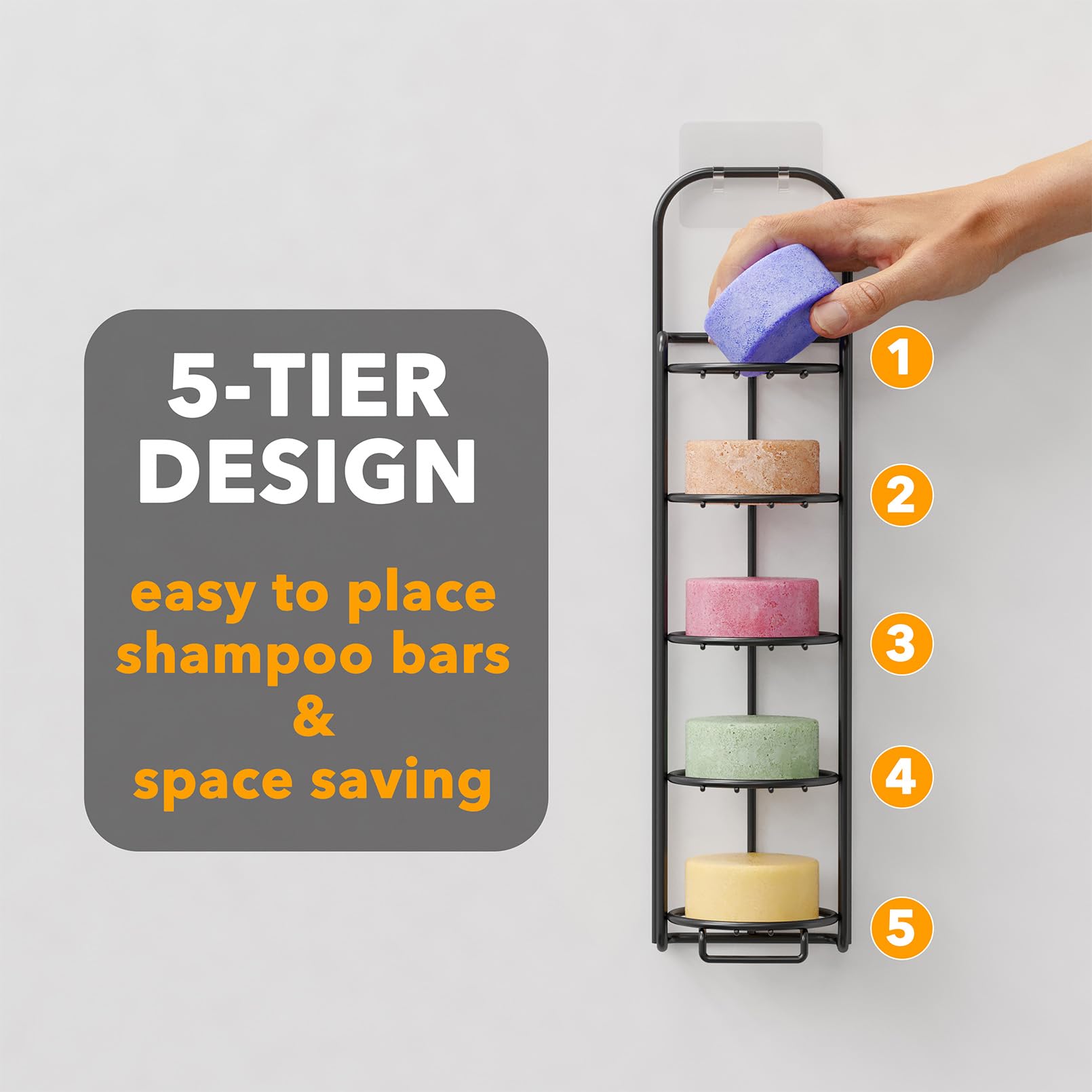 Spaceaid 5 Tier Shampoo Bar Holder For Shower, Self Draining Soap Bar Holders Caddy For Bathroom Wall And Kitchen Sink, Shampoo