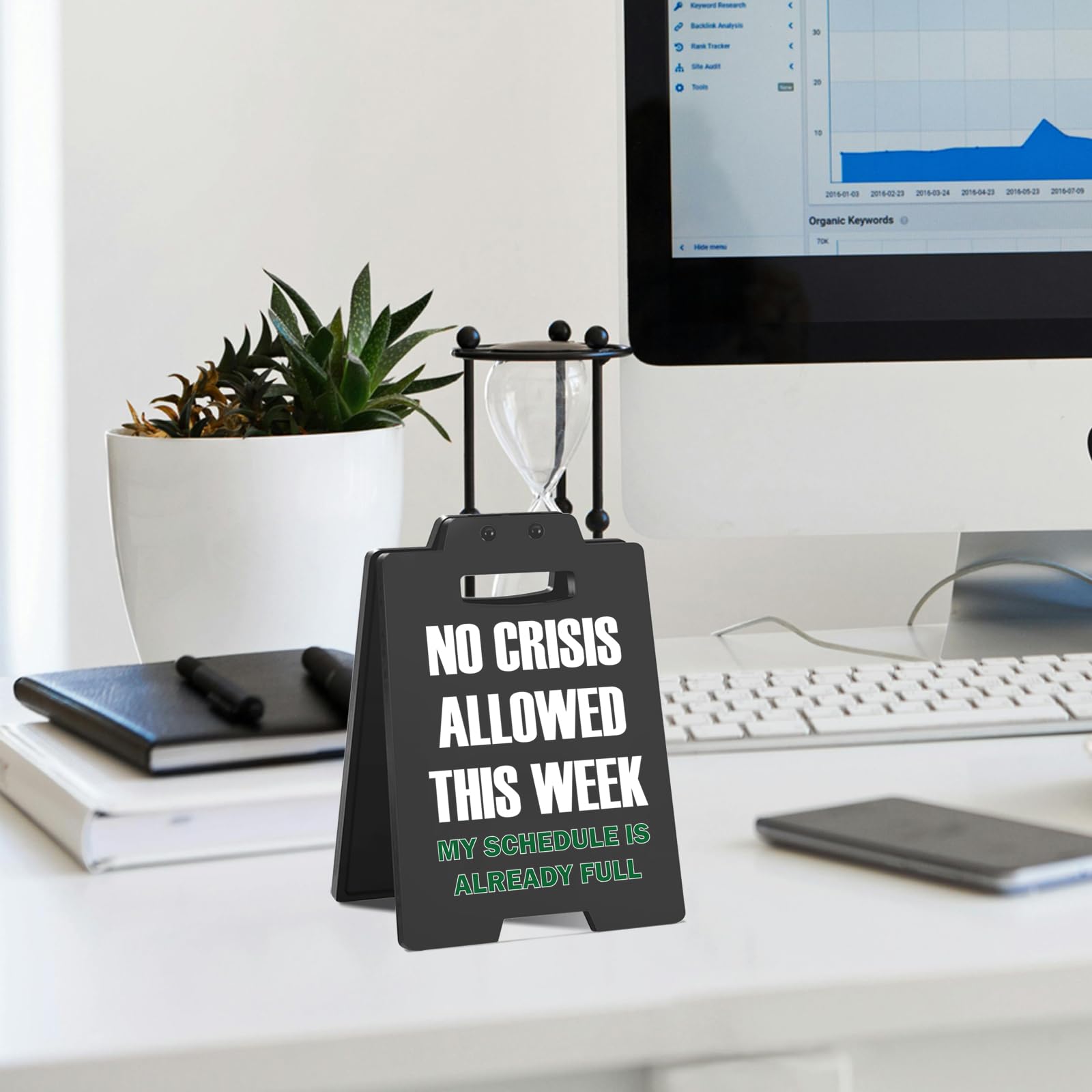 Funny Desk Sign - NO CRISIS ALLOWED THIS WEEK Office Decor - Sarcastic Cubicle Sign for Coworkers, Work Desk Accessories, Gag Gi