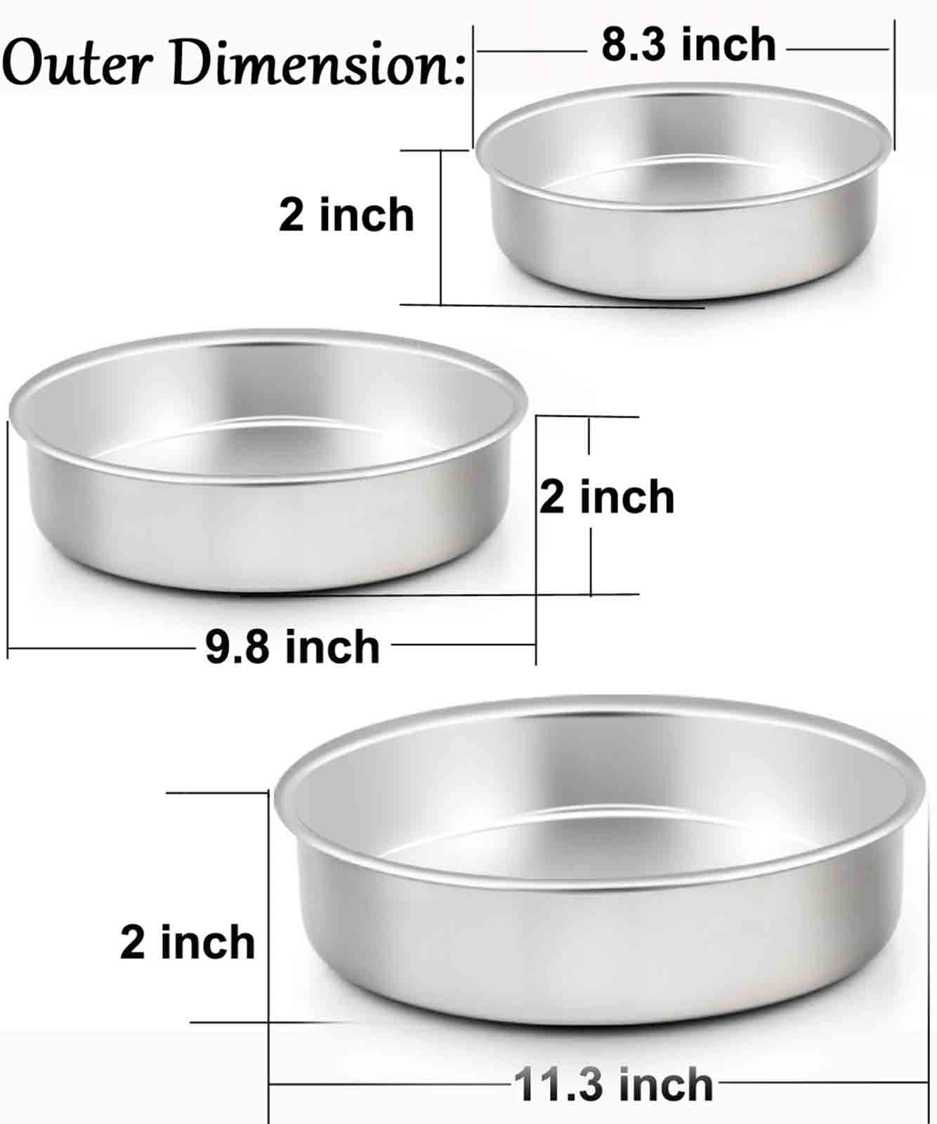 Teamfar Cake Pan, Stainless Steel Round Cake Pan Baking Tier Cake Pans Set, 8'' & 9'' & 11'', Healthy & Heavy Duty, Mirror Finis