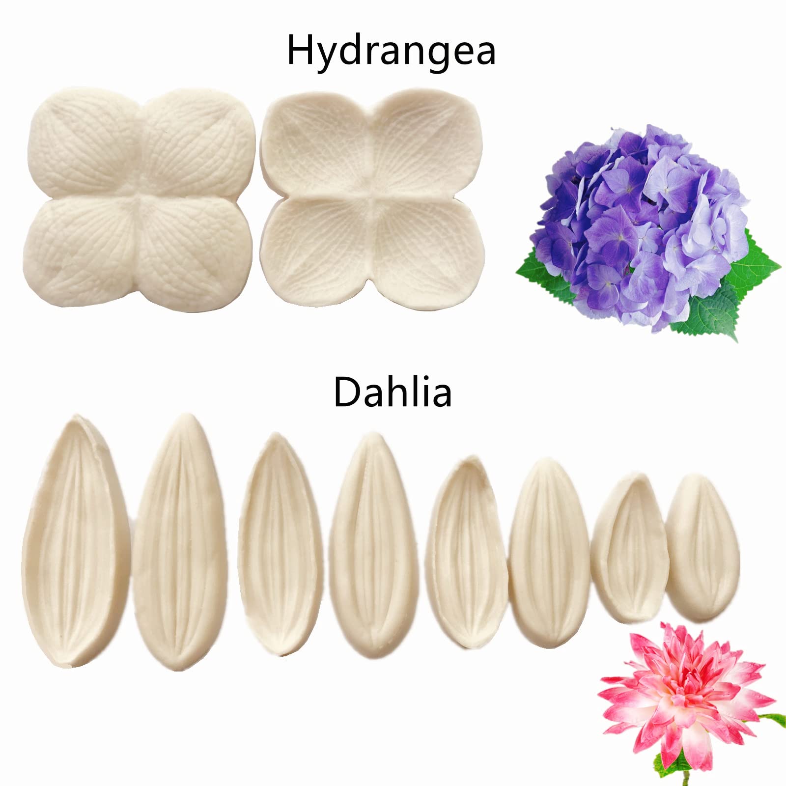 6Set Gum Paste Flower Silicone Mold - Fondant Flower Mold Sugar Paste Flower Molds For Hydrangea Dahlia Plum Blossom Tulips Hibi