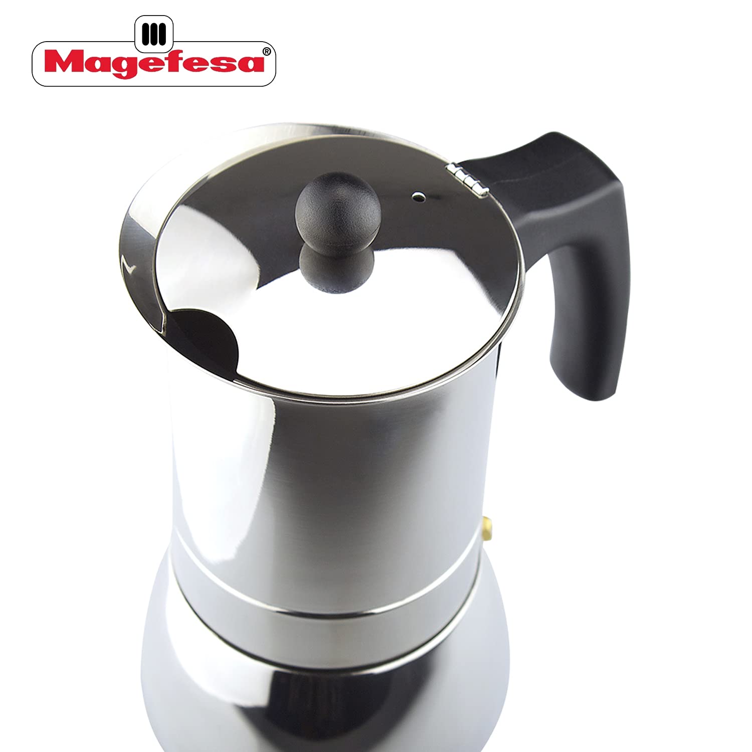 Magefesa Genova Stovetop Espresso Moka Pot, 4-Cup/6.5 Oz, Made Of 18/10 Stainless Steel, Suitable For Induction, Greca/Italian C