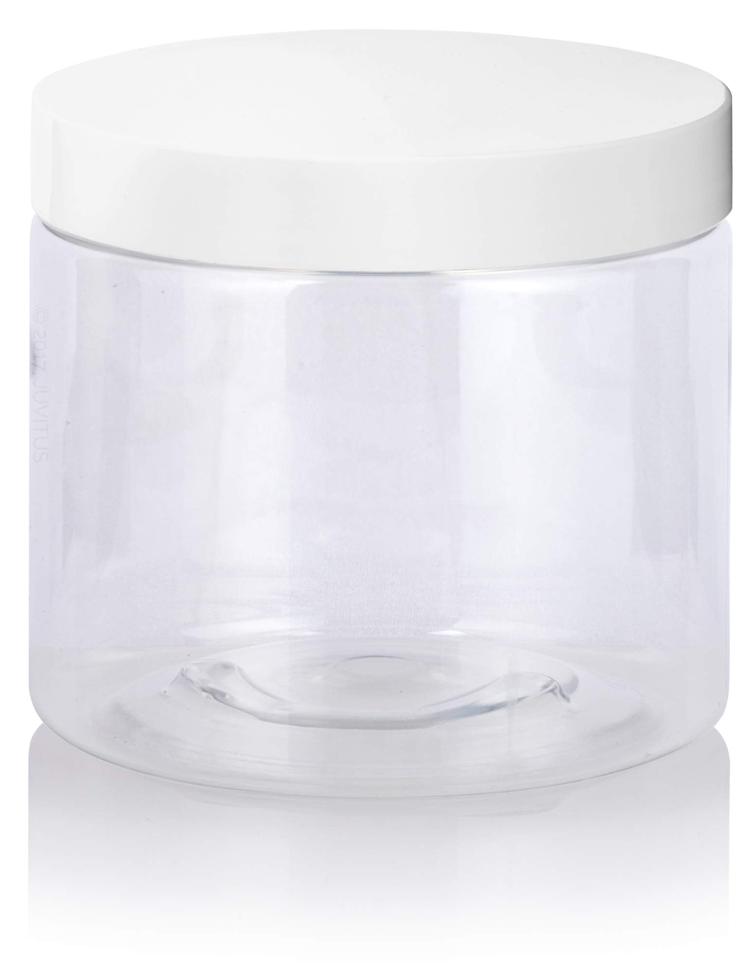Clear Large 16 Oz Pet Plastic (Bpa Free) Refillable Jar With White Lids - (8 Pack)