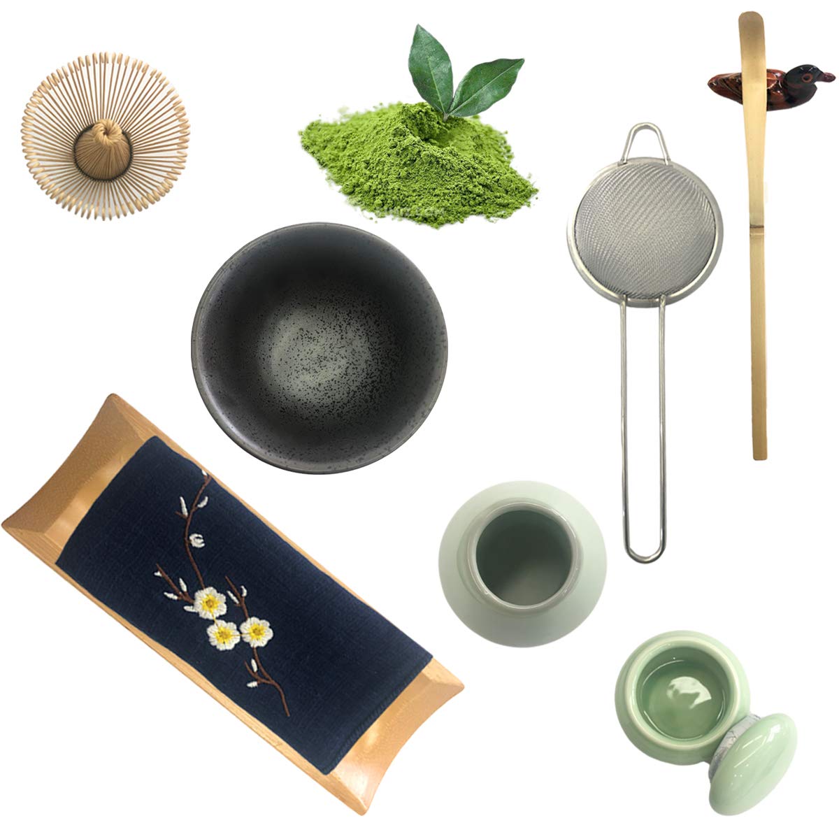 Artcome Traditional Japanese Matcha Tea Set, Matcha Whisk, Traditional Scoop, Matcha Bowl & Caddy, Ceramic Whisk Holder, Handmad