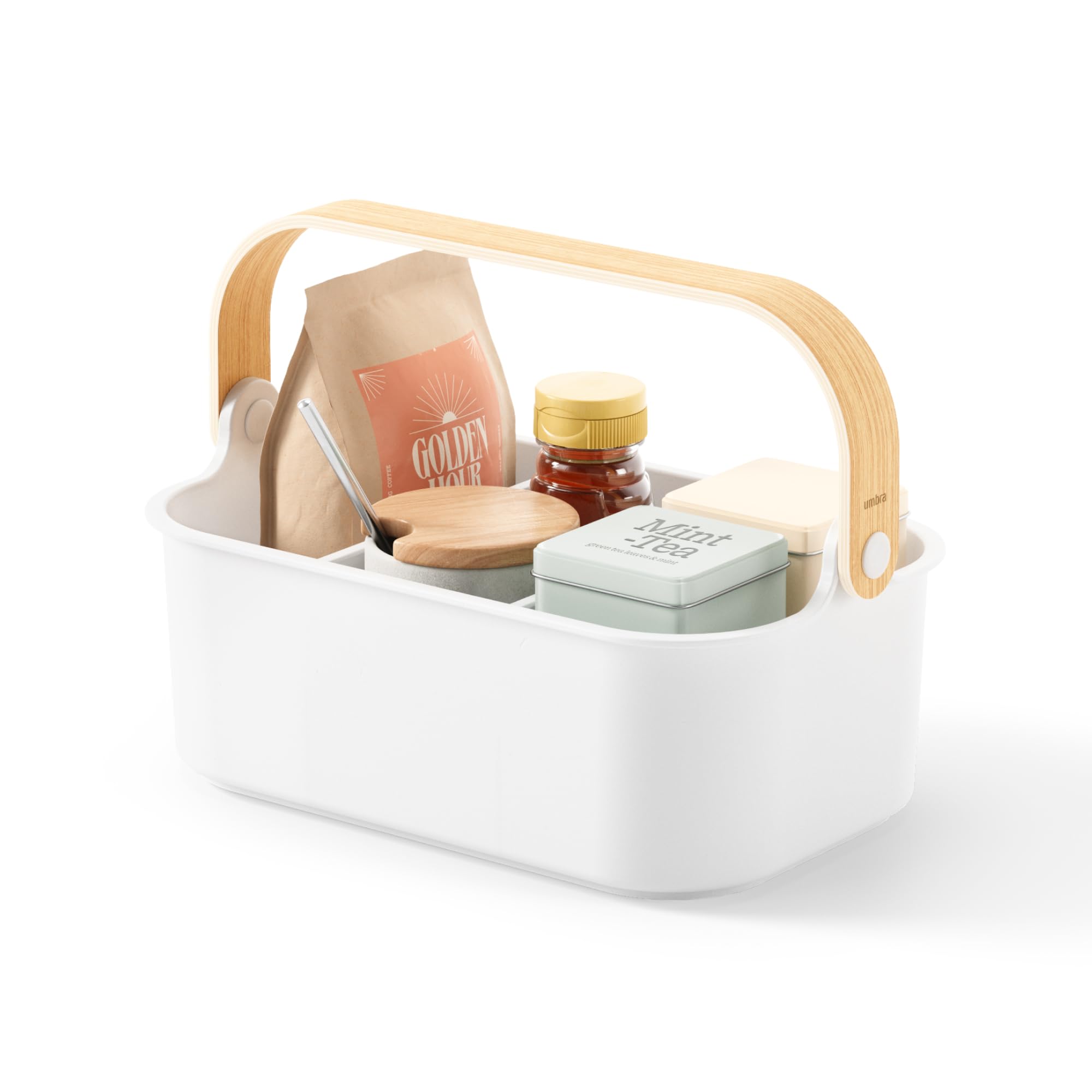 Umbra Bellwood Stackable Storage Bin, Multipurpose Caddy Organizer, 11 X 7 In, White/Natural