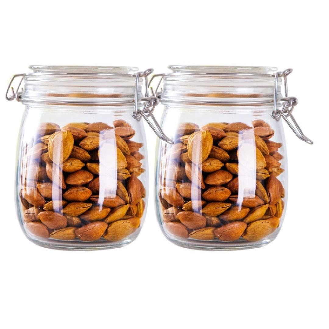 Jndabhi Round Kitchen Storage Glass Jar Airtight With Silicone Clamp Lid, Food Storage Container With Clear Preserving Seal & Wi