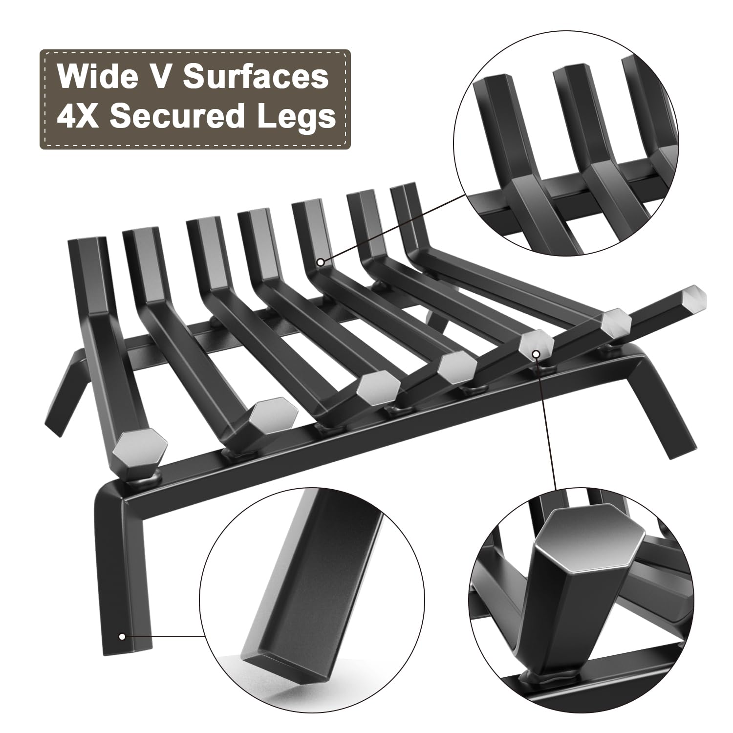 Amagabeli Garden & Home Fireplace Log Grate 30 Inch Wrought Iron Fire Place Grates Heavy Duty Solid Steel Indoor Chimney Hearth