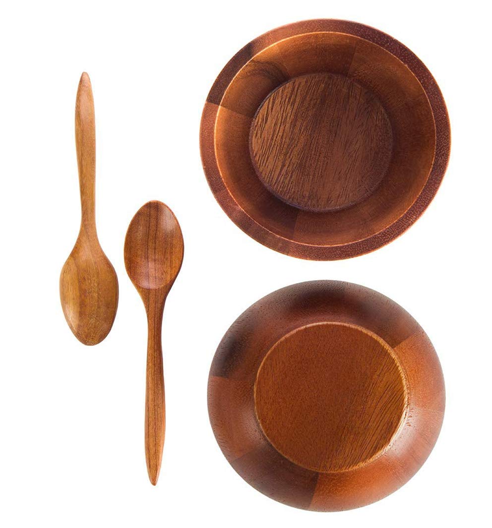 Bestysuperstore Acacia 5'' Round Wooden Bowls, Small Wood Bowl For Soup, Side Dish, Salad Dressing, Dip Sauce, Nuts, Candy, Frui