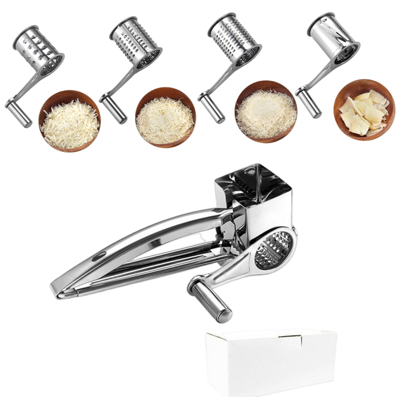 Kitchen Tools Hand Crank Shredder Butter Cheese Grater, Stainless Steel Rotary Grater Handheld Rotary Cheese Grater With 4 Stain