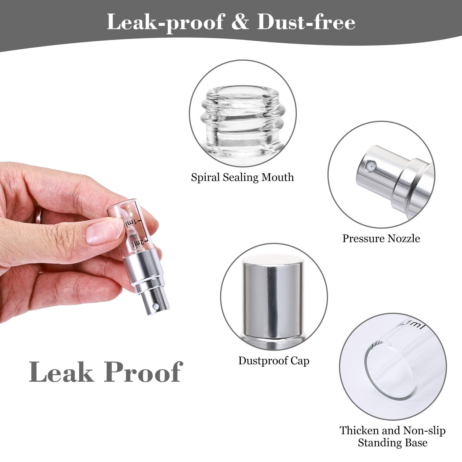 Beomeen 12Pcs 2Ml Clear Glass Perfume Travel Refillable Spray Bottles, Mini Perfume Bottle Empty, Portable Cologne Atomizer Spra