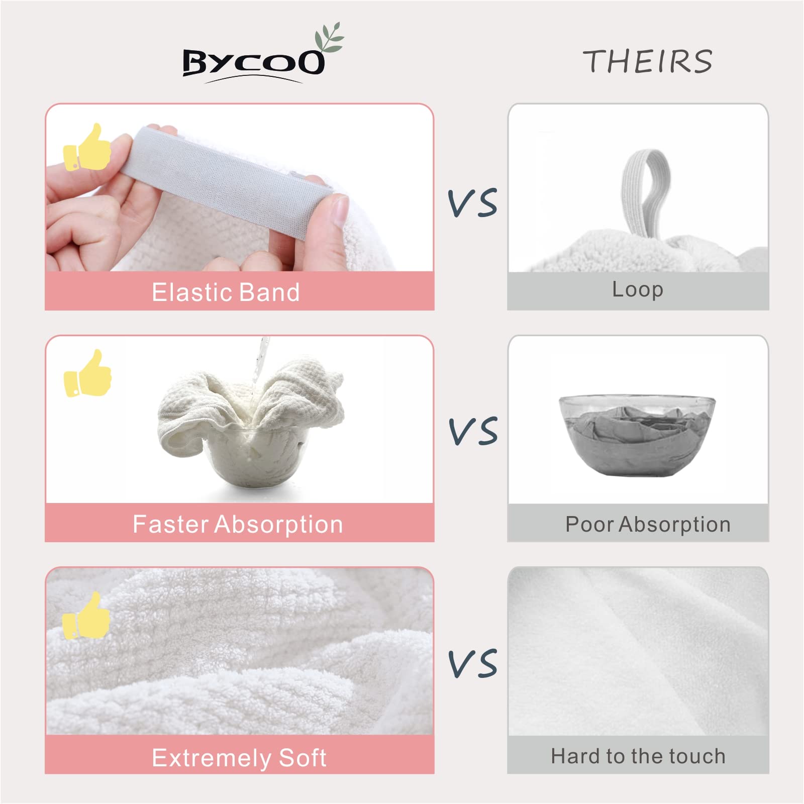 BYCOO Large Microfiber Hair Towel Wrap for Women, Anti Frizz Hair Drying Towel, Fast Dry Hair Turban for Wet Hair, Long, Thick,