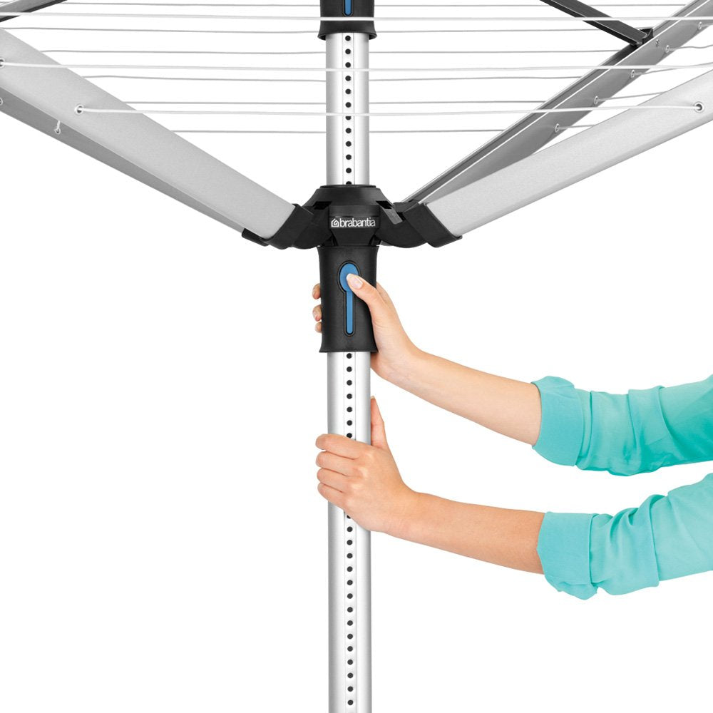Brabantia Lift-O-Matic Advance Outdoor 4 Arm clothesline (164 ftA 197) Height Adjustable  Folding clothes Drying Rack + ground Spike  cover + Bag of clothespins (gray)