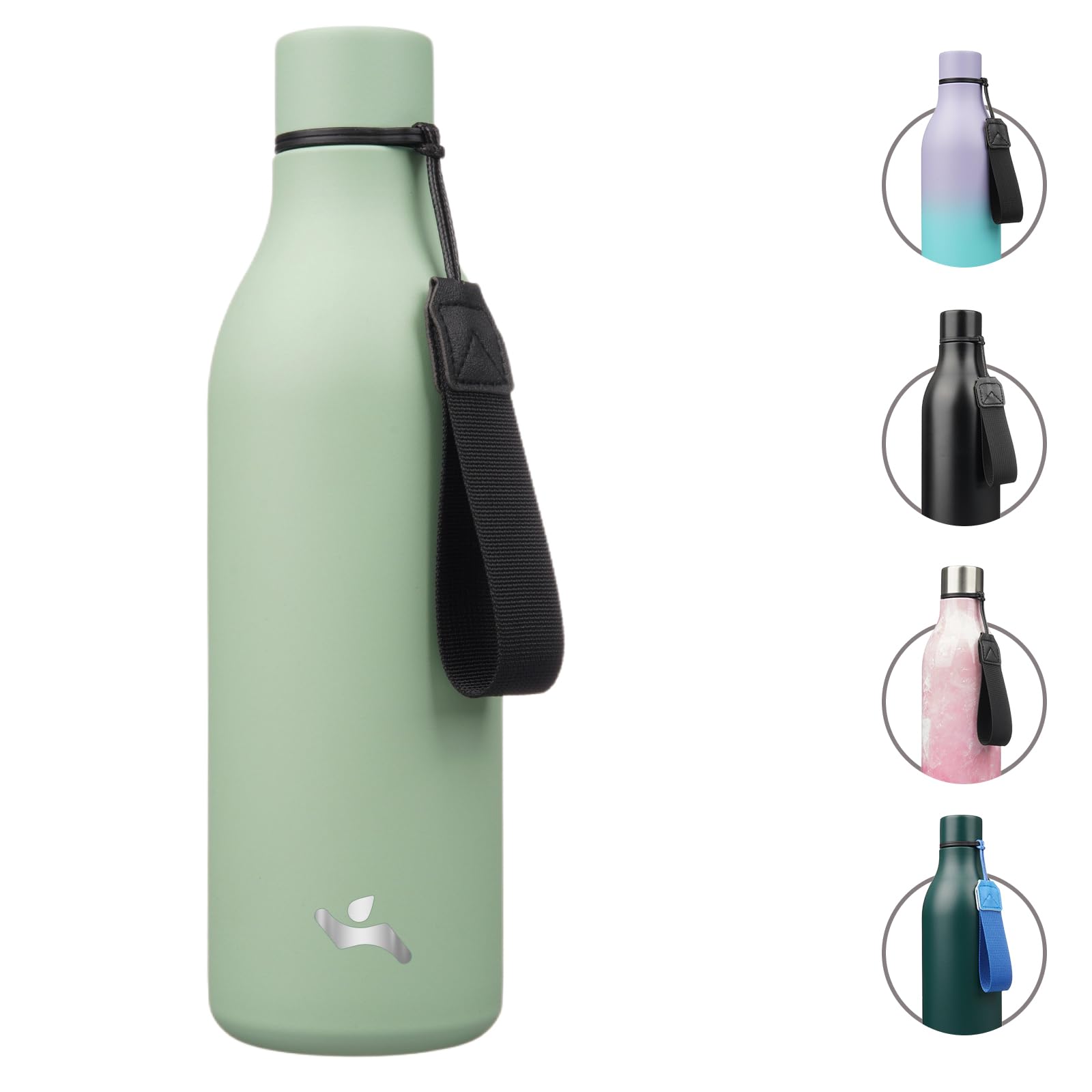 Insulated Water Bottle with Strap,25 oz Double Wall Stainless Steel Vacuum Bottles Metal Water Flask,Macaron Green