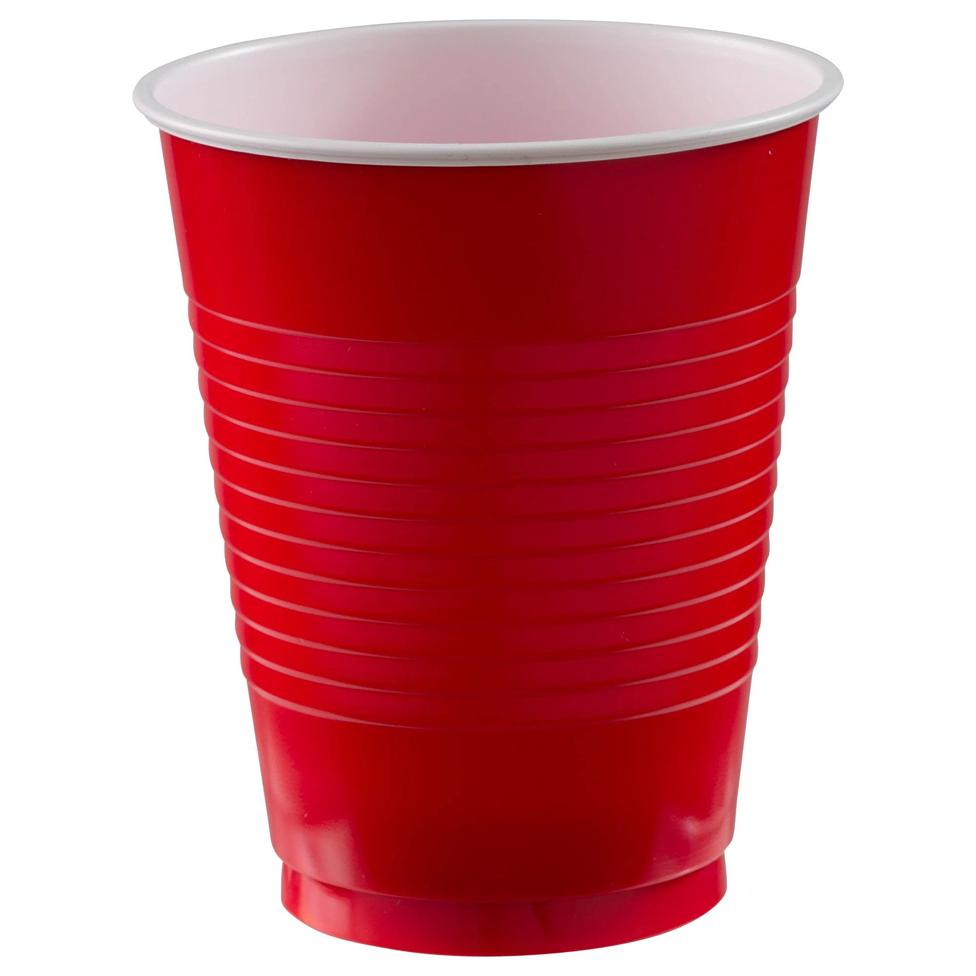 Amscan Premium Apple Red Plastic Cups (18 Oz) 50 Count - Stackable, Heavy-Duty & Eco-Friendly Party Drinkware, Vibrant Color & U
