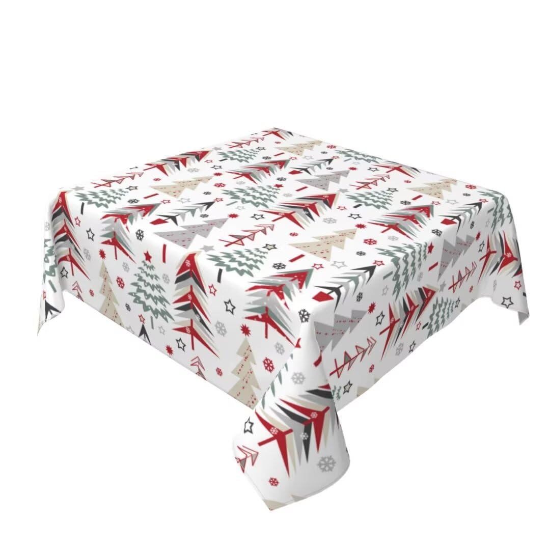 BETGINY Merry Christmas Tablecloth 60 x 60 Inch Square Colorful Christmas Trees Table Cloth Washable Holiday Winter Table Cover 