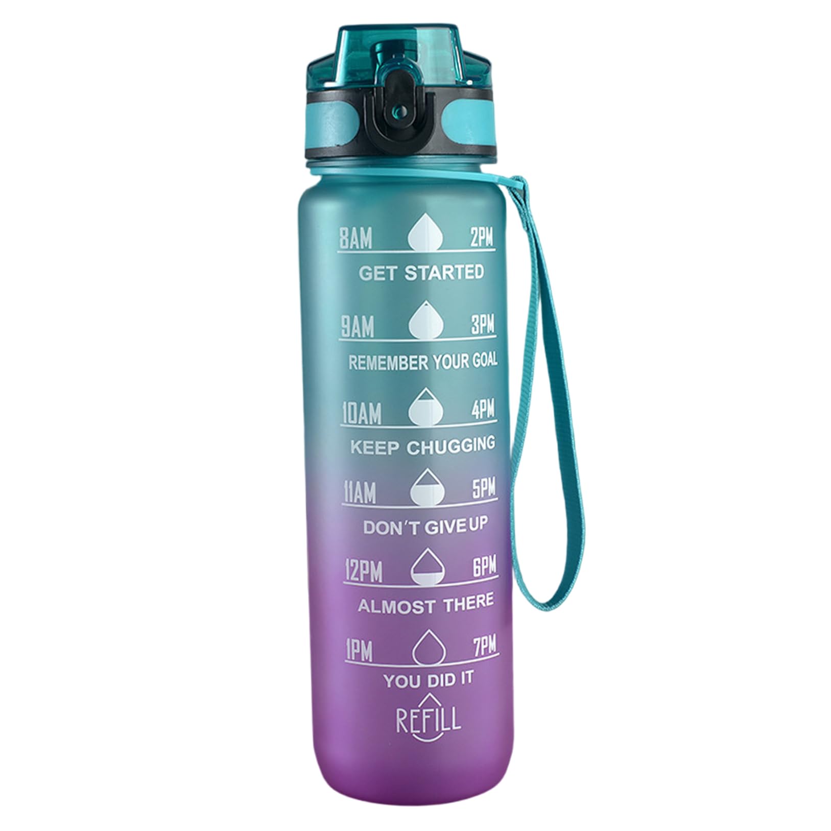 Meyrwoy Water Bottle 32oz Leakproof Sports Bottle with Straw & Time Marker Free Waterbottle with Carry Strap for Gym, Travel, Ho
