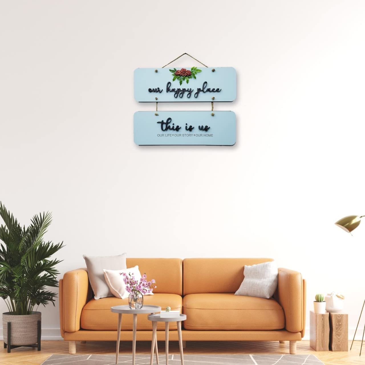 Chalk My Theme Our Happy Place Wooden Wall Hanging Hanger For Living Room, Bedroom, Gift, And Entrance-Blue