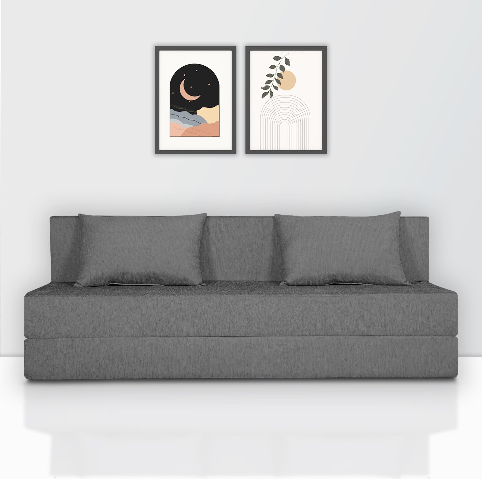 Adorn India Easy 4 Seater Sofa Cum Bed (Alyn Pattern) Size 6 X 6 Ft (Grey Color) (1 Year Warranty)