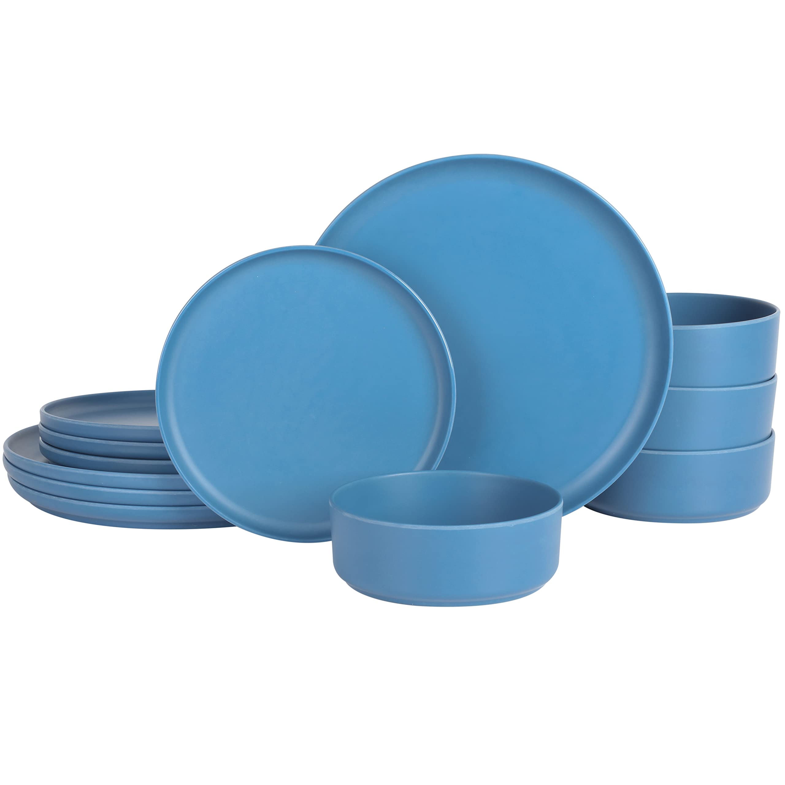 Gibson Home Canyon Crest Stackable Matte Melamine Set - Blue, Service for Four (12pcs)