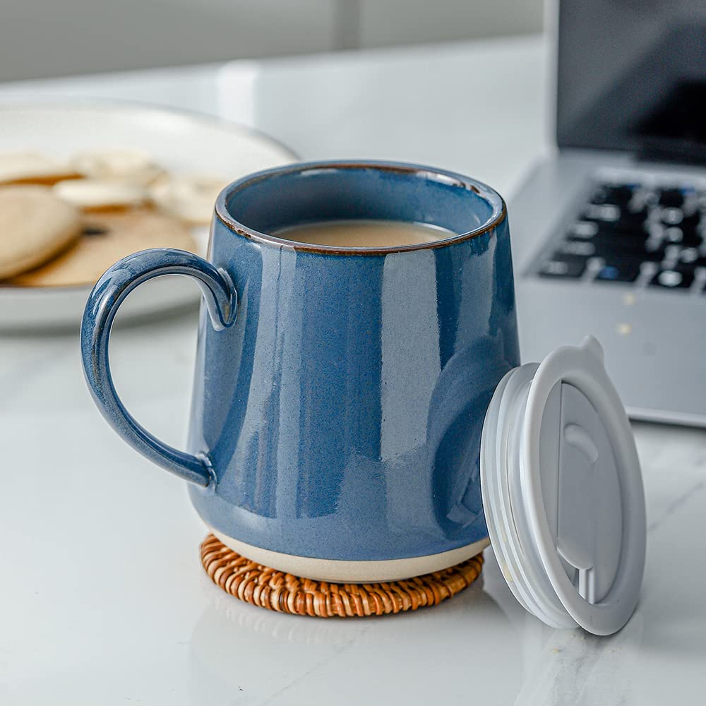Hvh Ceramic Coffee Mug With Lid, 17Oz Coffee Mugs Set Of 4, Ceramic Coffee Cups Set With Large Handle, Large Ceramic Mug With Li