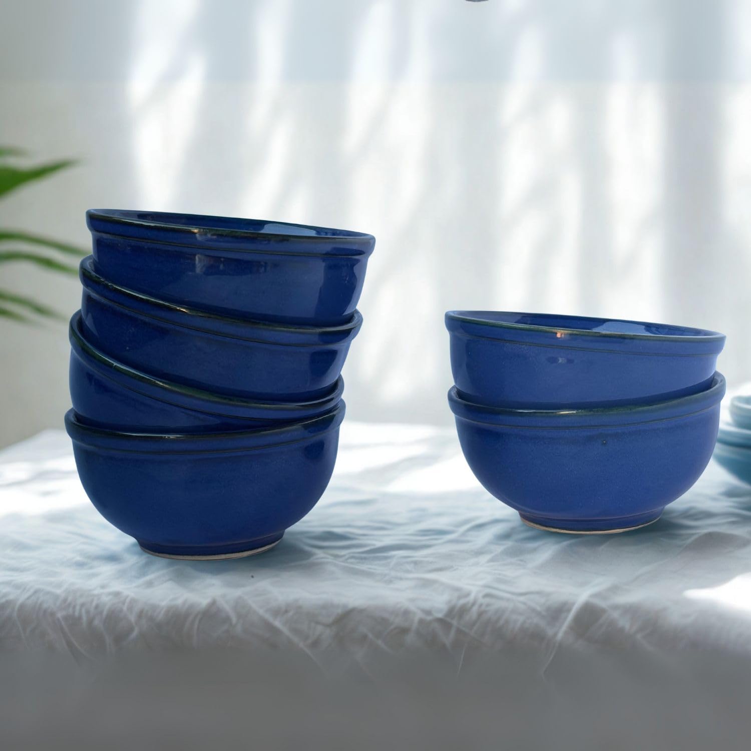 Yourowndcor Sapphire Blue Stoneware Bowls For Dining - Set Of 6-200 Ml
