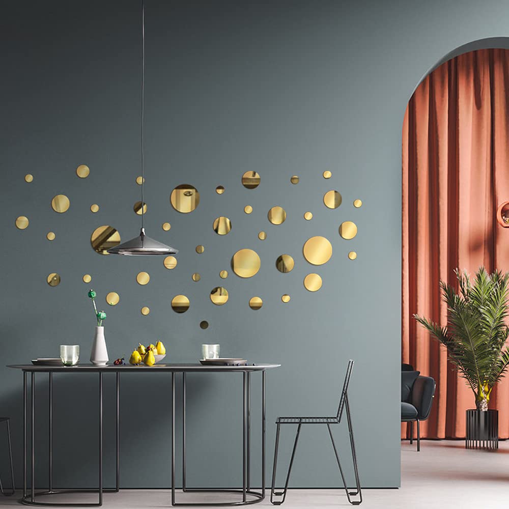 66 Pieces Gold Mirror Wall Decor Living Room, Circle Wallpaper For Kitchen, Hallway Polka Dot Wall Decals, Funny Wall Stickers F
