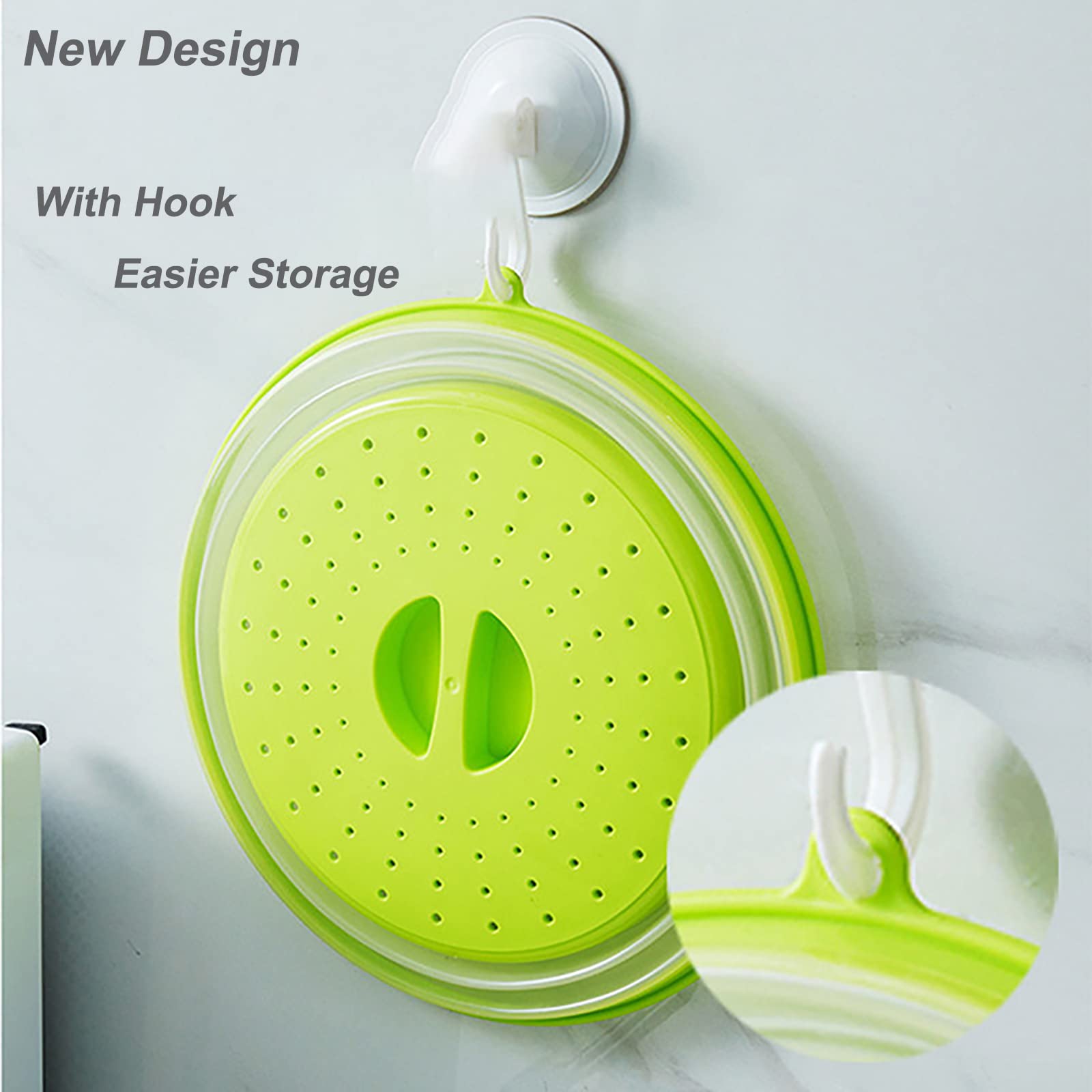 Vishui 2 Pack Upgraded Collapsible Microwave Lid, Vented Microwave Splatter Cover, 10.5 Inches Plate Cover With Hook Hole, Veget