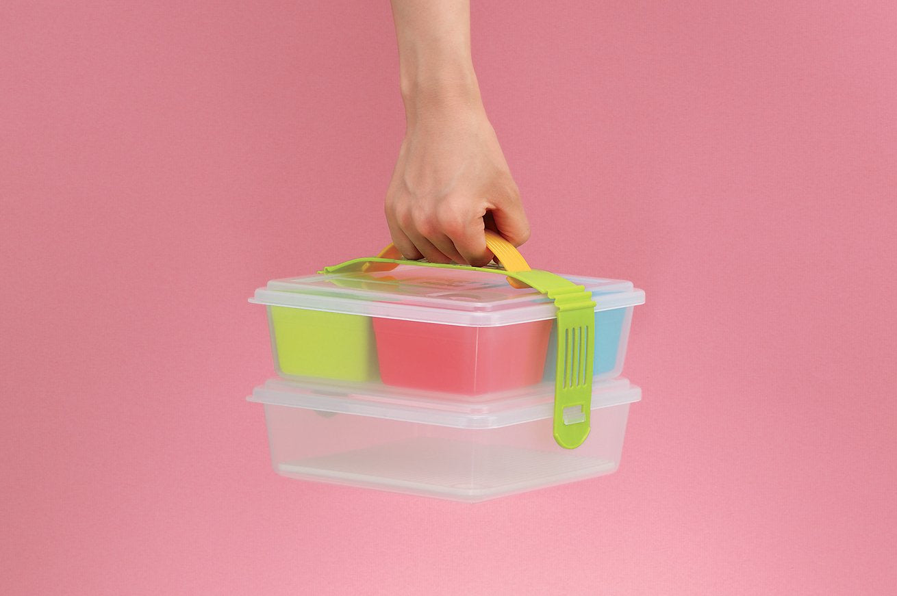 INOMATA Bento Box  7 inches wide x 7 inches long x 4.75 inches deep  mix