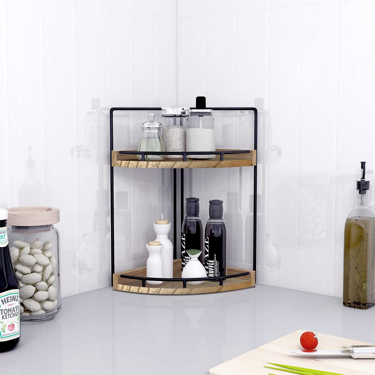 Dorhors 2-Tier Bathroom Counter Organizer,Vanity Counter Corner Shelf, Skincare, Wood Countertop Bathroom Storage And Organizati