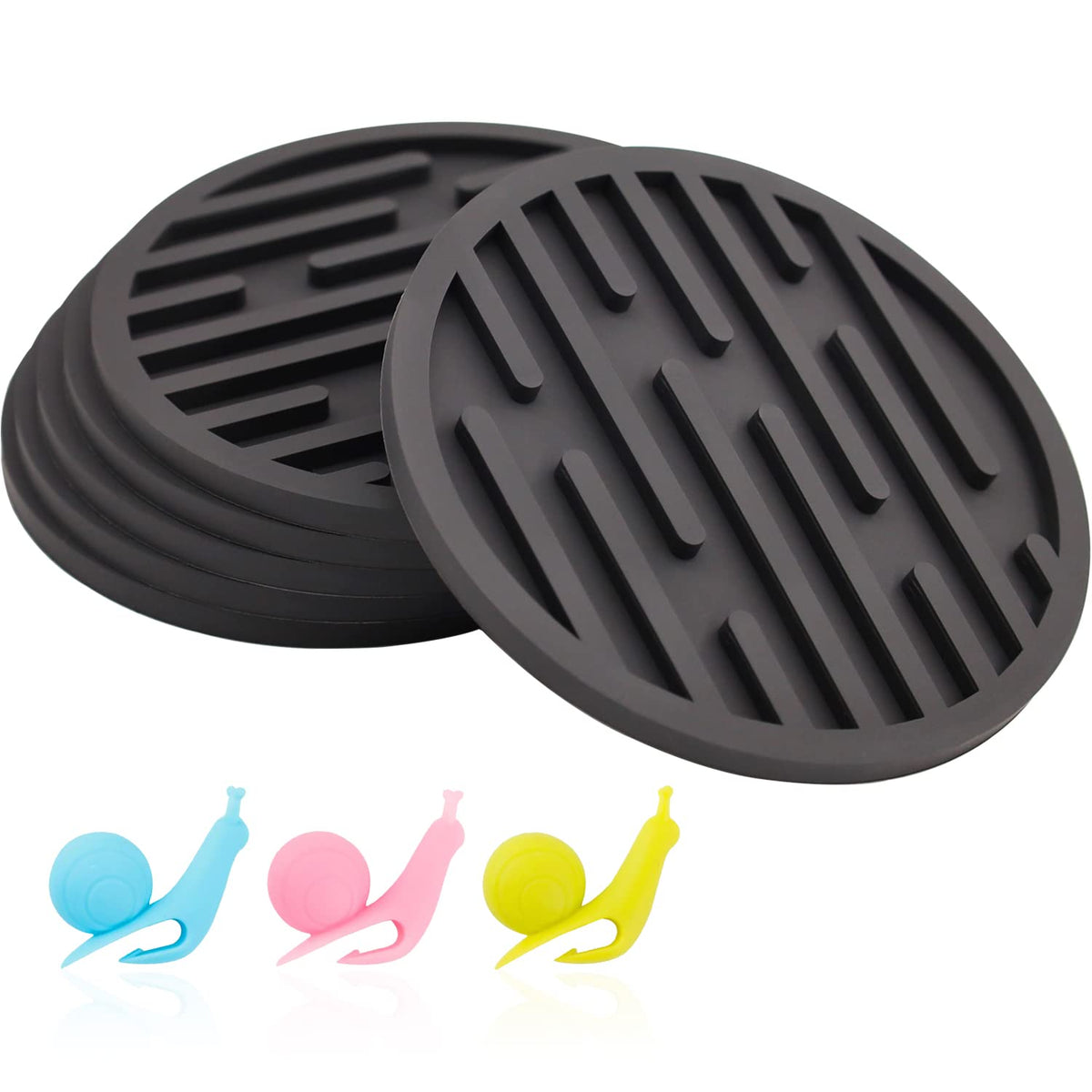 Coasters For Drinks, Silicone Coasters For Coffee Table 6 Set, Non-Slip, Heat Resistant Coasters Fit All Cups, For Bar, Wooden T
