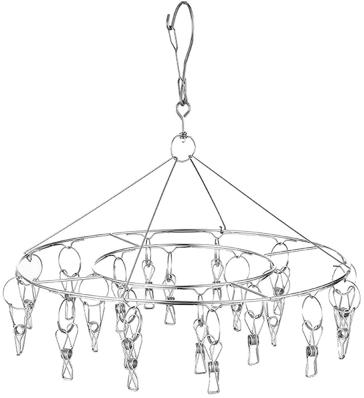 Cenyouful Stainless Steel Round Hanging Drying Rack With 20 Clips For Drying Socks, Baby Clothes, Bras, Towel, Underwear, Hat, S